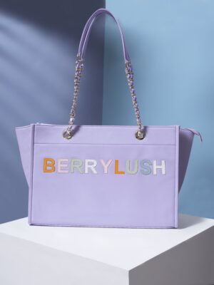 Purple Typography PU Mobile Pouch Embellished Oversized Tote Bag