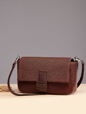 Women Brown Textured Pattern Synthetic Leather Detachable Sling Strap Regular Shoulder Bag