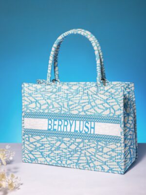 Blue Self Design-Embroidered Tote Bag