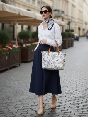 White Floral Print Two Handle Regular Shoulder Bag