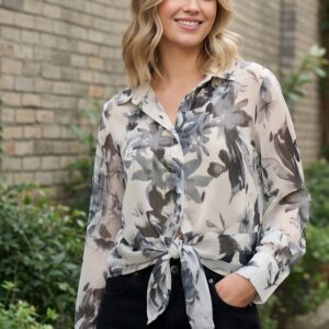 Black Floral Print Spread Collar Long Sleeve Regular Shirt