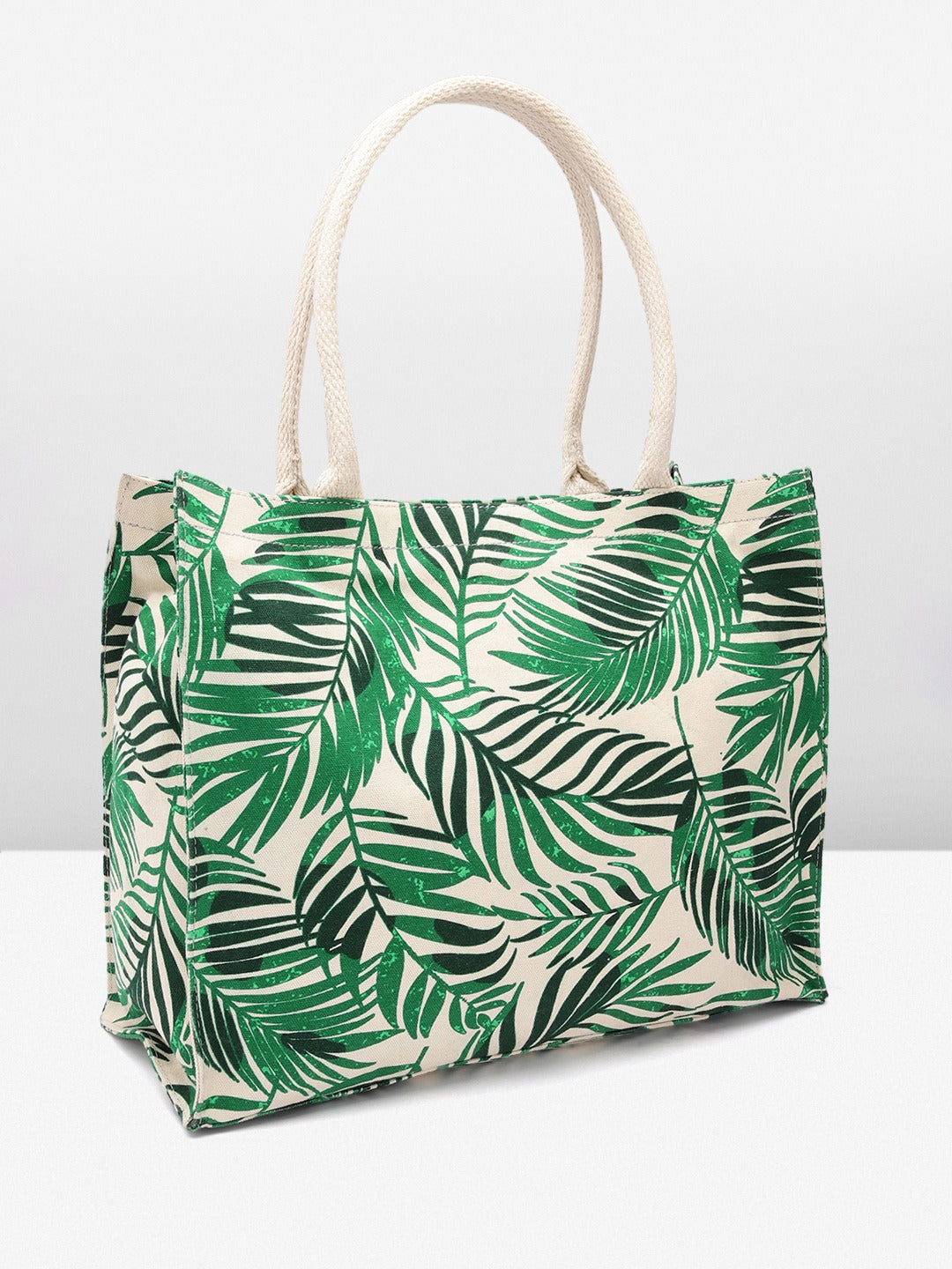 Women Green & White Floral Printed Fabric Two Handle Shopper Regular Tote Bag - Image 3