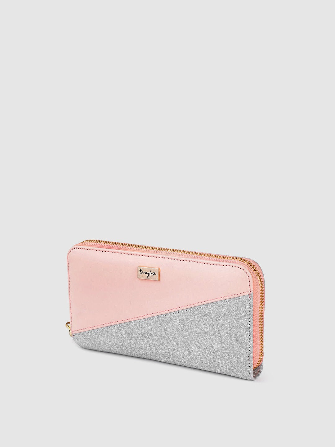 Women Pink & Silver Colourblocked Pattern PU Zipper Tasselled Around Long Wallet - Image 3