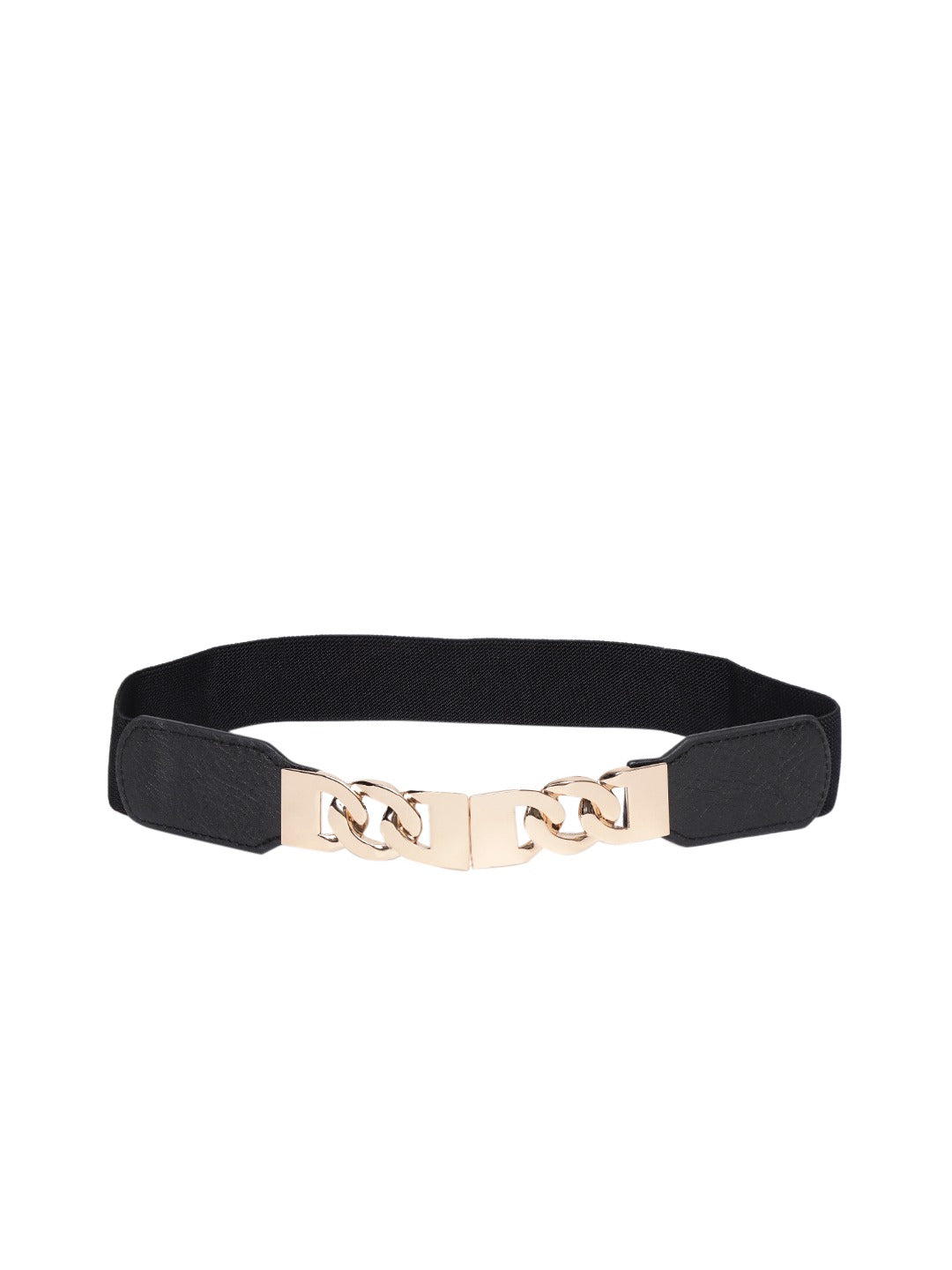 Berrylush Women Black Elastic Strap Chain Buckle Belt - Image 2