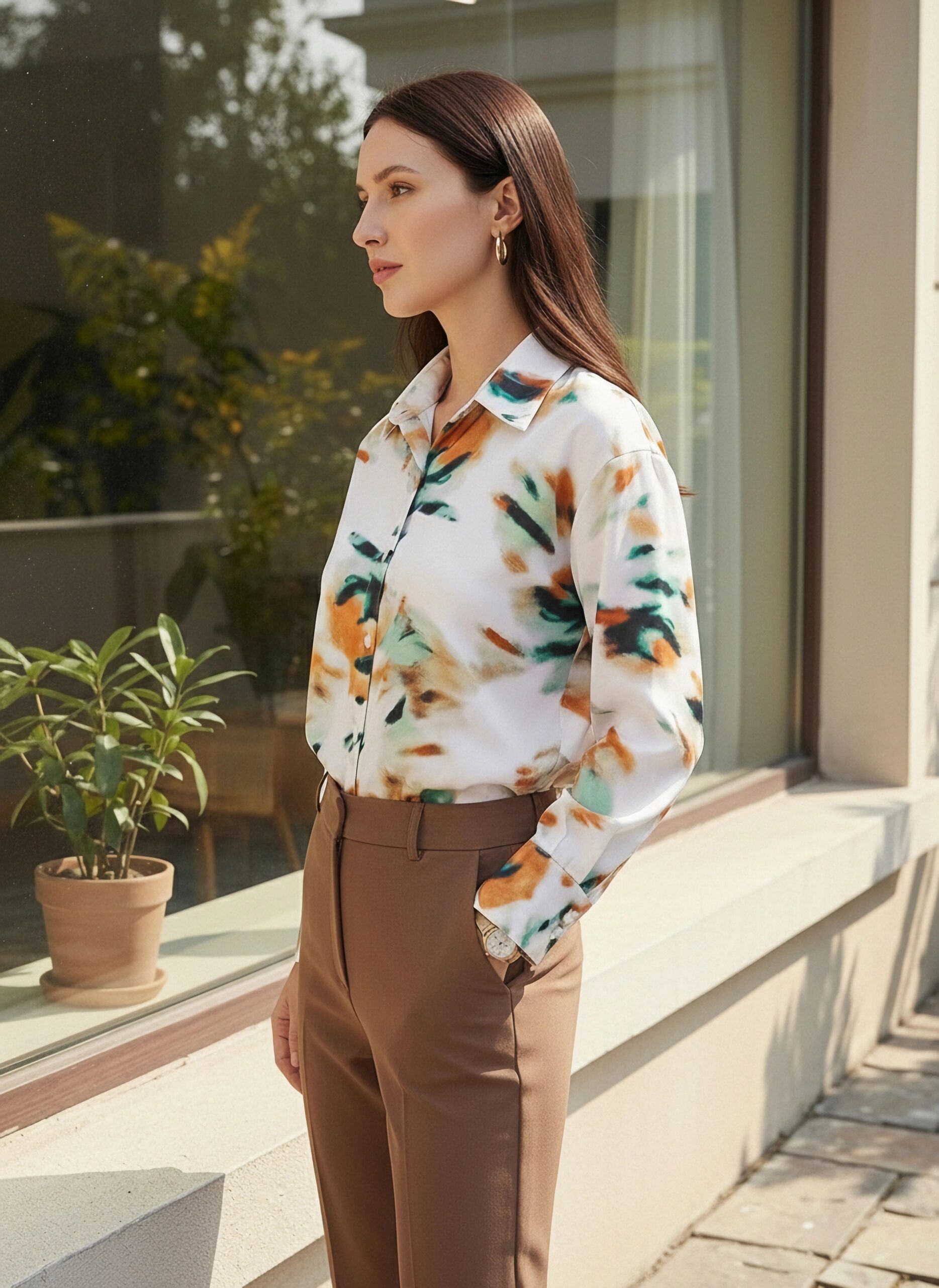 BIZwear White & Multicolour Abstract Printed Spread Collar Neck Cuff Sleeves Button-Up Curved Hem Regular Shirt - Image 2