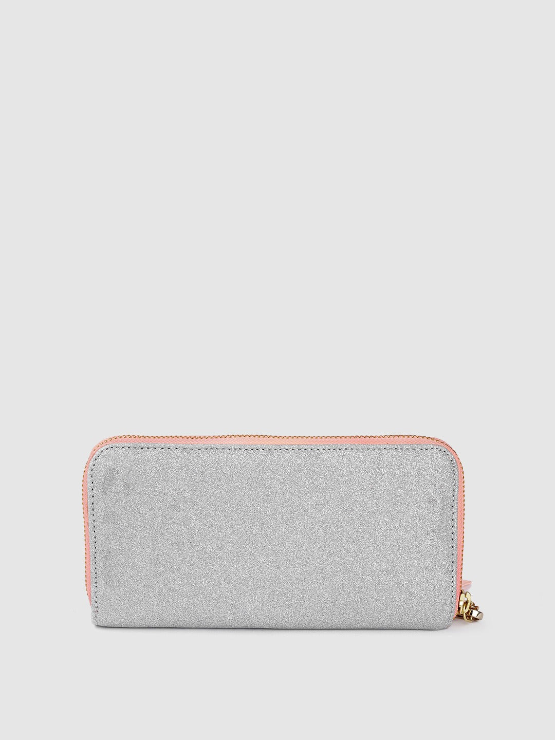 Women Pink & Silver Colourblocked Pattern PU Zipper Tasselled Around Long Wallet - Image 4