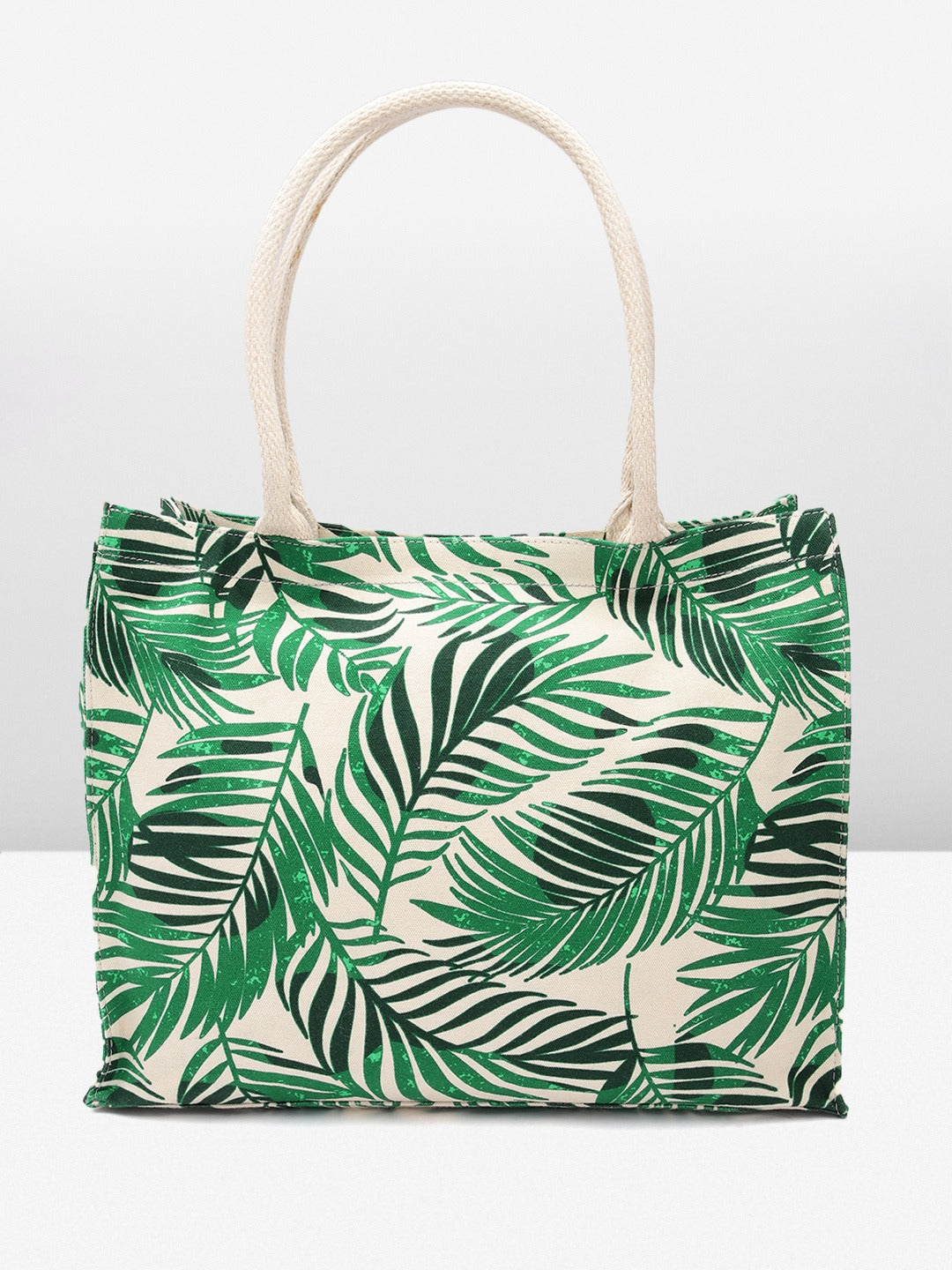 Women Green & White Floral Printed Fabric Two Handle Shopper Regular Tote Bag - Image 4