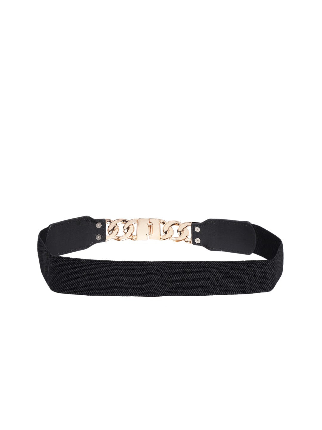 Berrylush Women Black Elastic Strap Chain Buckle Belt - Image 3