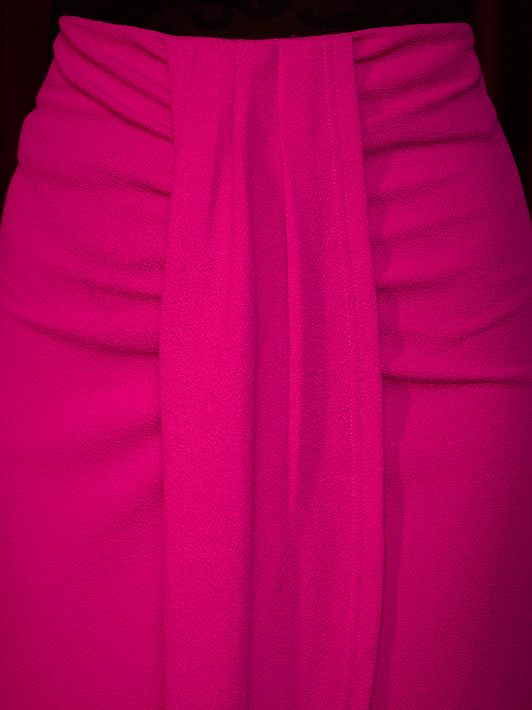 Solid Pink High-Rise Waist Slip-On Tulip Hem Front Thigh-High Slit Pleated Midi Skirt - Image 4