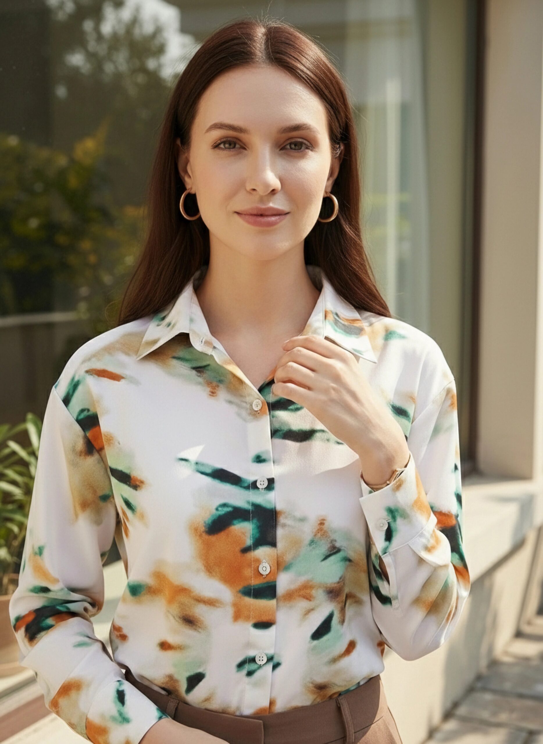 BIZwear White & Multicolour Abstract Printed Spread Collar Neck Cuff Sleeves Button-Up Curved Hem Regular Shirt - Image 4