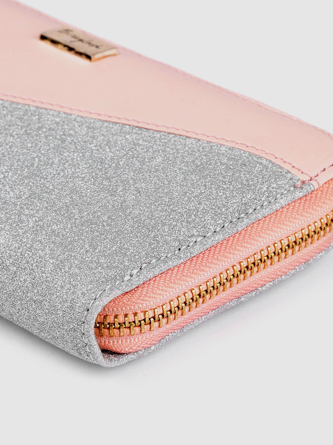 Women Pink & Silver Colourblocked Pattern PU Zipper Tasselled Around Long Wallet - Image 7