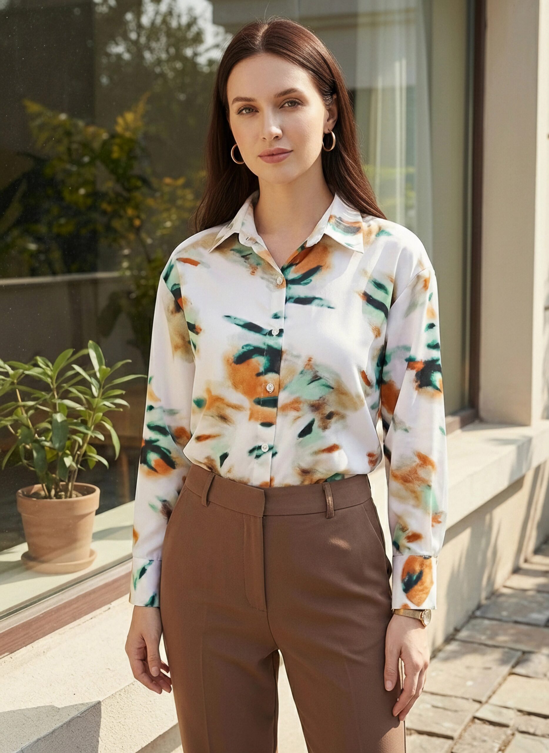 BIZwear White & Multicolour Abstract Printed Spread Collar Neck Cuff Sleeves Button-Up Curved Hem Regular Shirt - Image 6