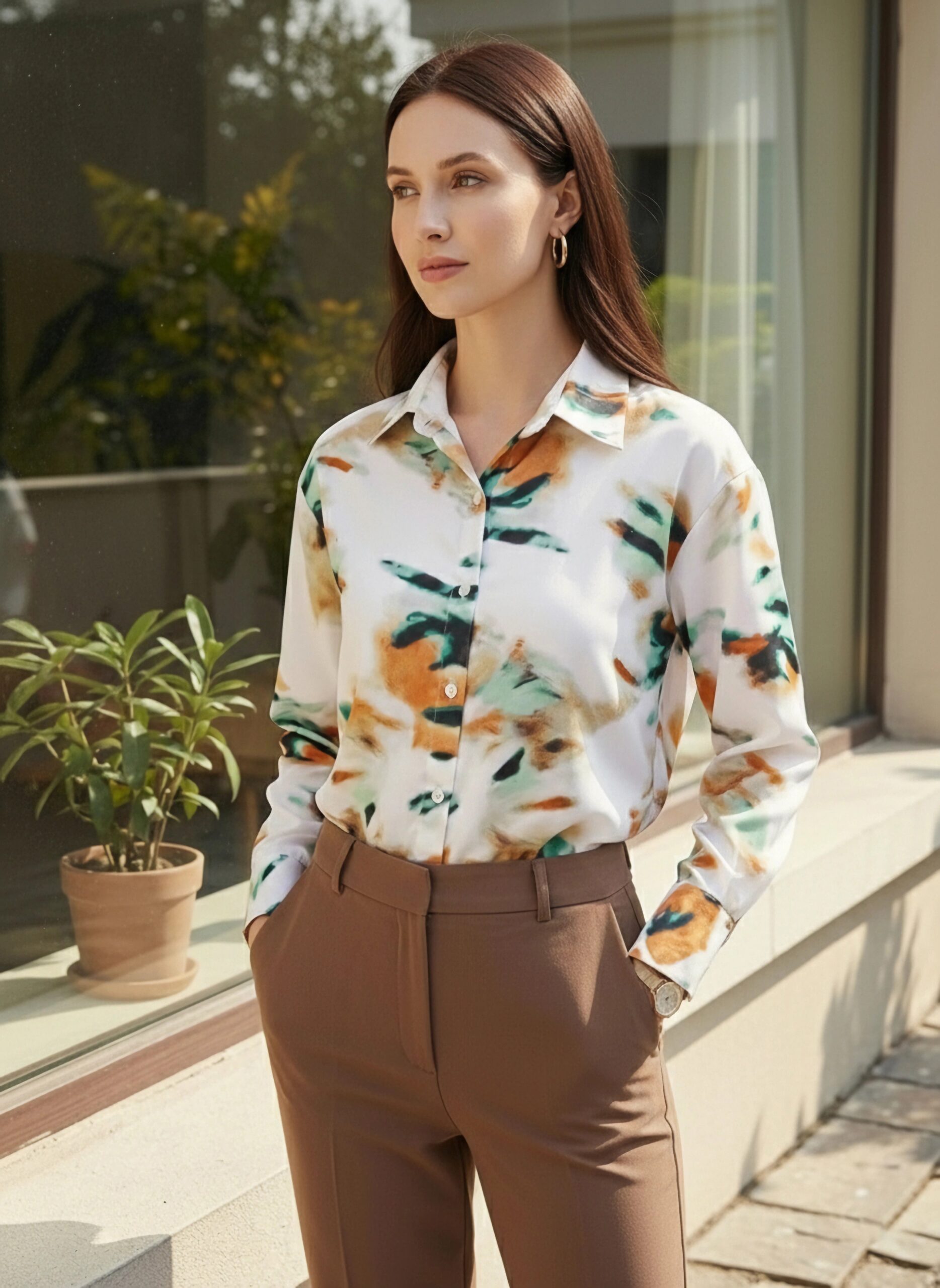 BIZwear White & Multicolour Abstract Printed Spread Collar Neck Cuff Sleeves Button-Up Curved Hem Regular Shirt - Image 7