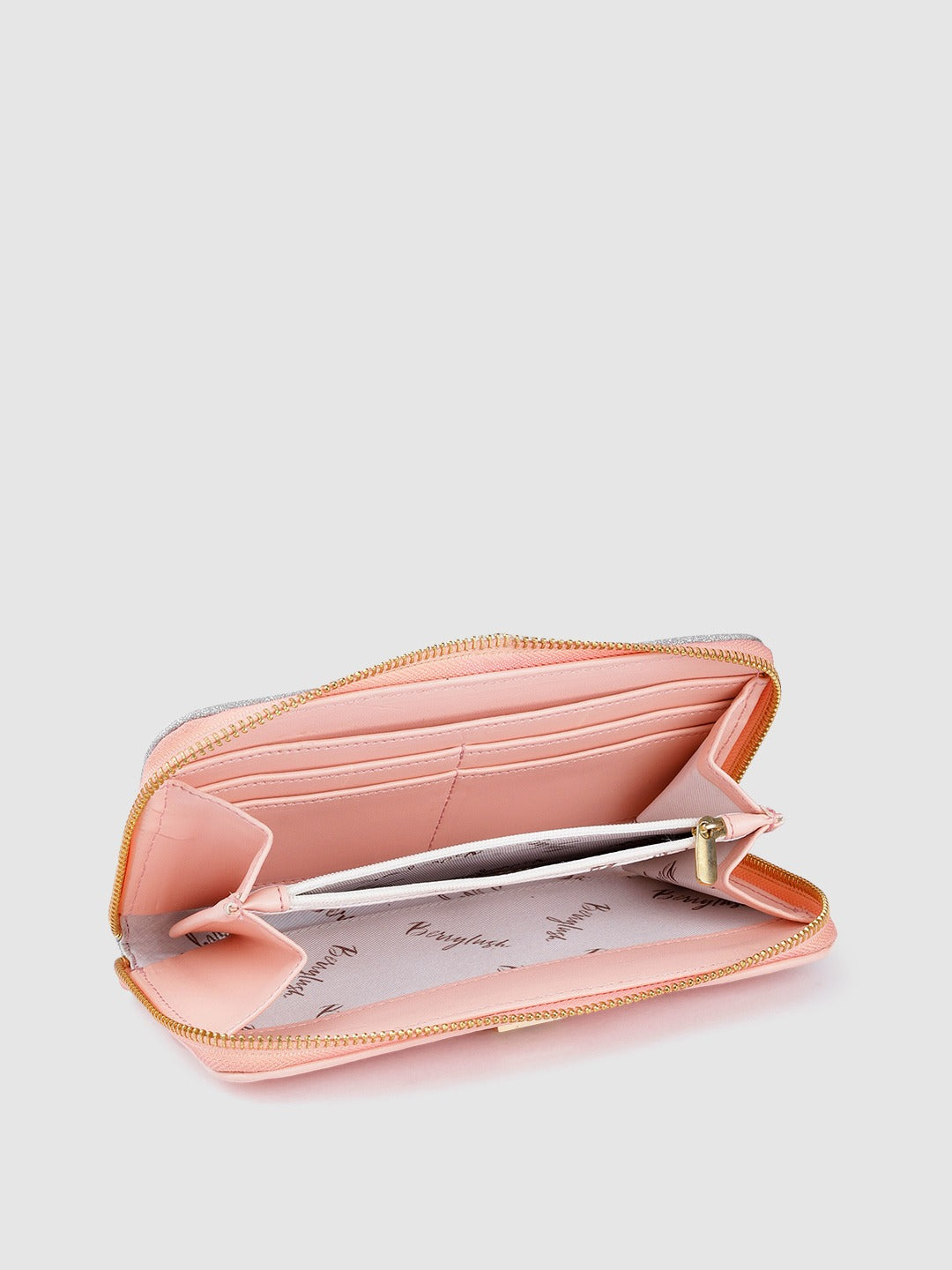 Women Pink & Silver Colourblocked Pattern PU Zipper Tasselled Around Long Wallet - Image 8