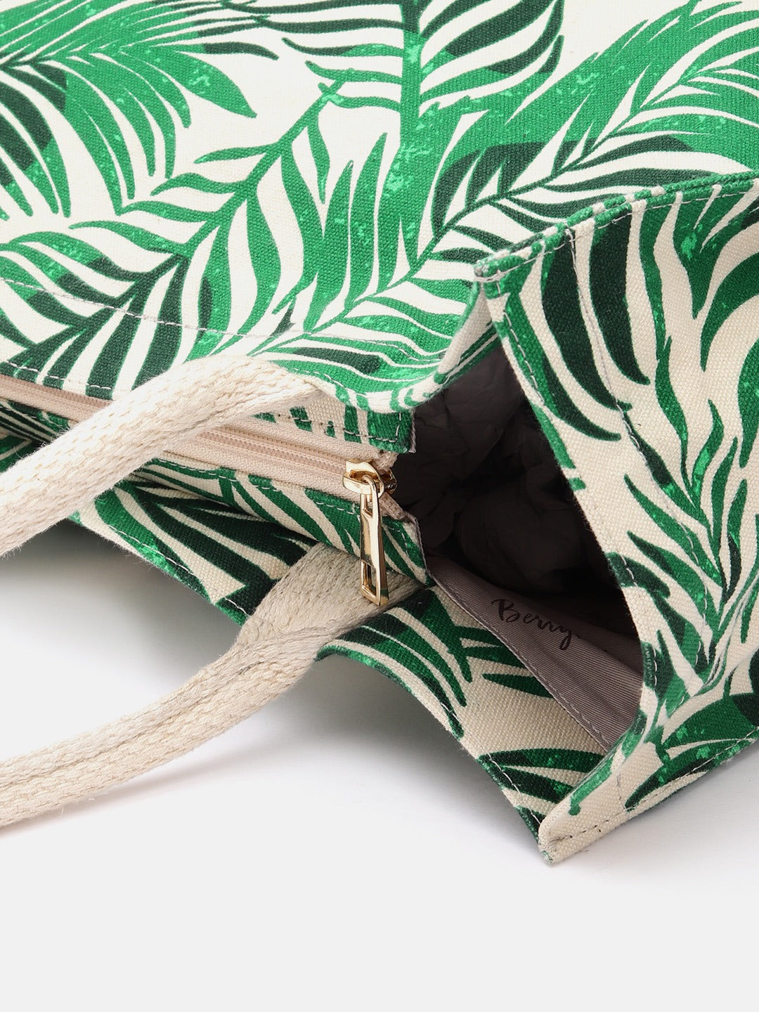 Women Green & White Floral Printed Fabric Two Handle Shopper Regular Tote Bag - Image 8