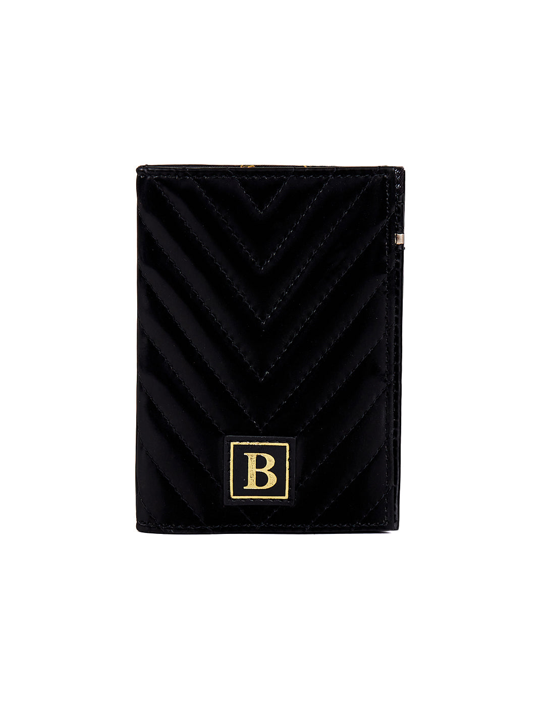 Berrylush Women Quilted Black Geometric Pattern Synthetic Leather Passport Holder - Image 2