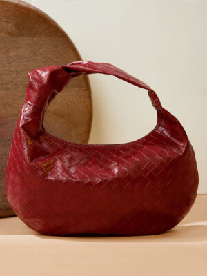Women Textured Red Weave Casual Regular Handbag