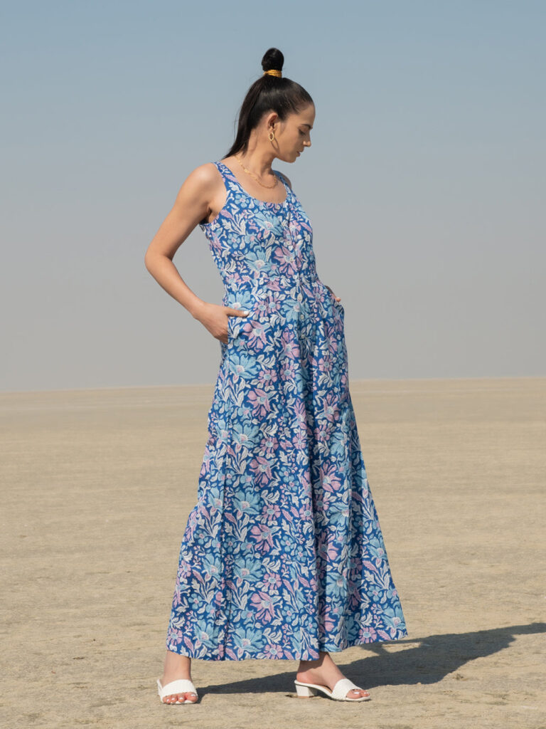 Blue Lagoon Jumpsuit - Blue Hand Block Printed Cotton Jumpsuit