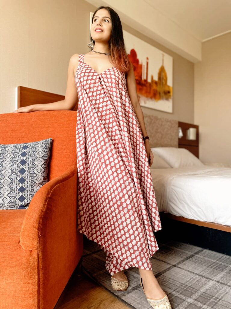 Red Lotus Drape Jumpsuit - Red Hand Block Printed Cotton Drape Jumpsuit
